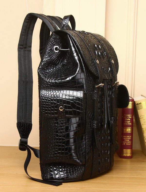 Handmade Black Large Capacity Calf Leather Backpack Bag