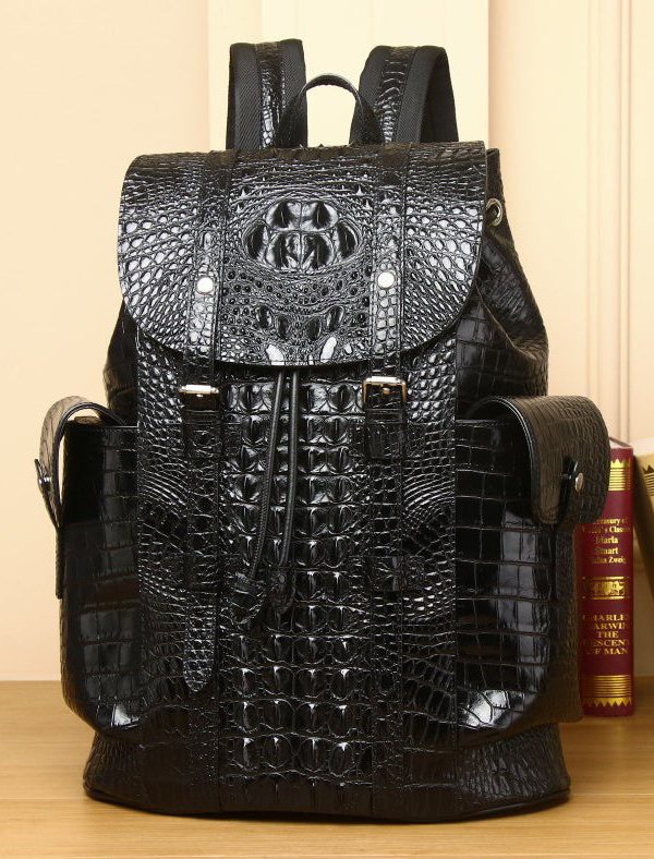 Handmade Black Large Capacity Calf Leather Backpack Bag