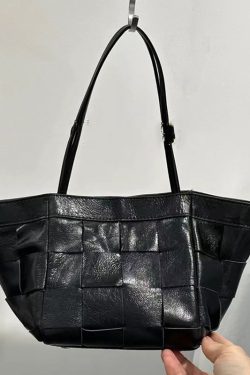Handmade Black Plaid Patchwork Faux Leather Satchel Handbag