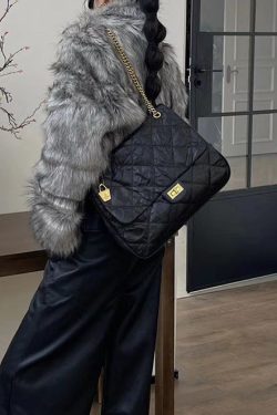 Handmade Black Plaid Wrinkled Faux Leather Flap Bag