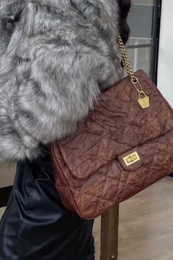 Handmade Black Plaid Wrinkled Faux Leather Flap Bag