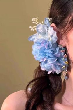 Handmade Blue Alloy Butterfly Floral Pearl Hairpin