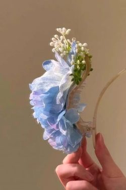 Handmade Blue Alloy Butterfly Floral Pearl Hairpin