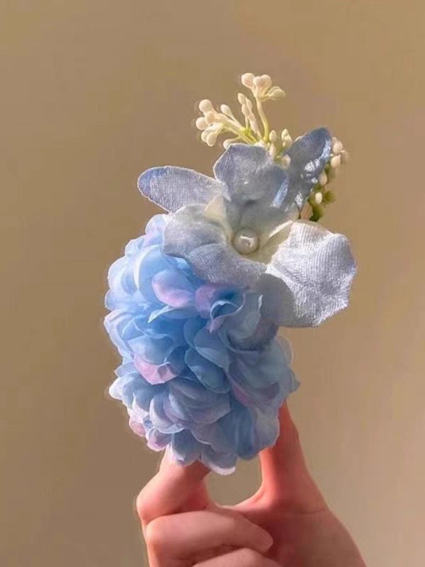 Handmade Blue Alloy Butterfly Floral Pearl Hairpin