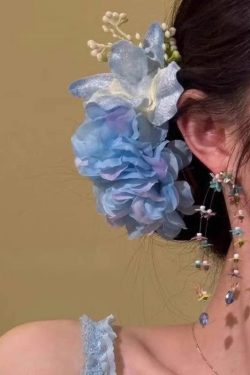 Handmade Blue Alloy Butterfly Floral Pearl Hairpin