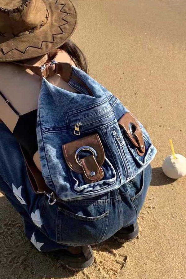 Handmade Blue Large Capacity Versatile Denim Satchel Handbag