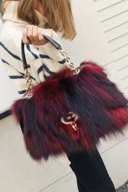 Handmade Boutique Grey Fox Fur Satchel Handbag