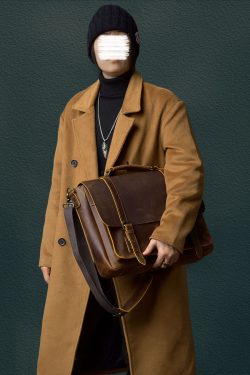 Handmade Brown Calf Leather Computer Package Tote Handbag