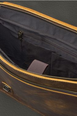 Handmade Brown Calf Leather Computer Package Tote Handbag