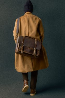 Handmade Brown Calf Leather Computer Package Tote Handbag