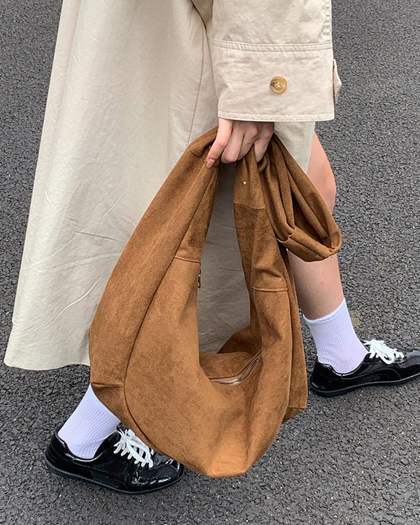 Handmade Brown Faux Suede Large Capacity CrossBody Bag