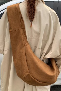 Handmade Brown Faux Suede Large Capacity CrossBody Bag