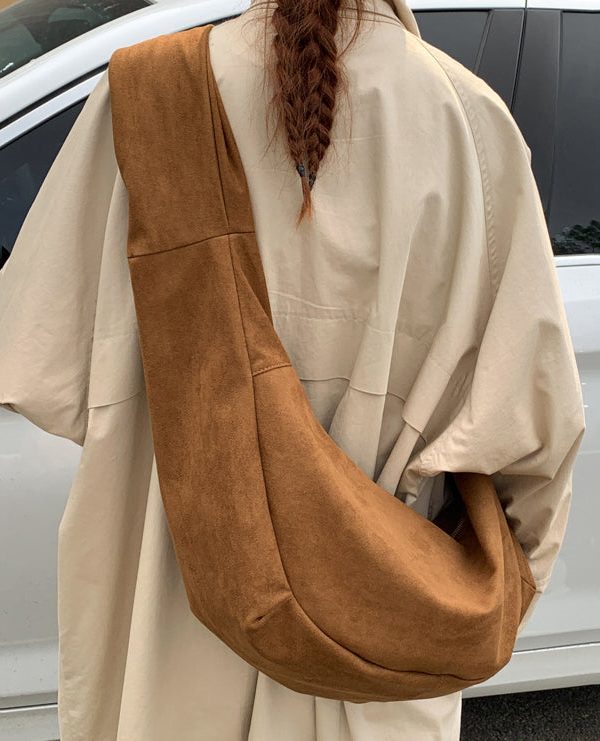 Handmade Brown Faux Suede Large Capacity CrossBody Bag