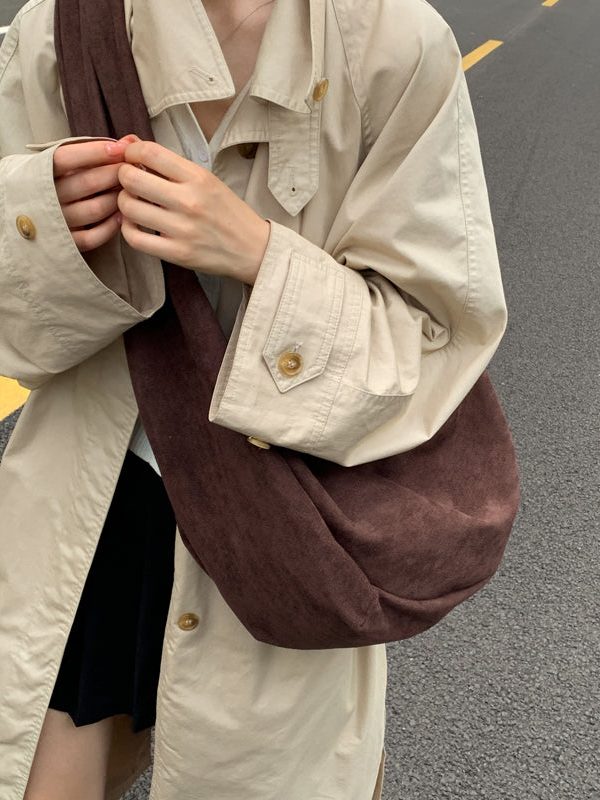 Handmade Brown Faux Suede Large Capacity CrossBody Bag