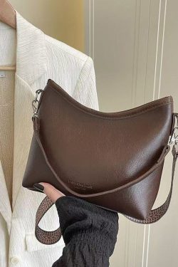 Handmade Brown Fuzzy Ball Decorated Faux Leather Side Pack