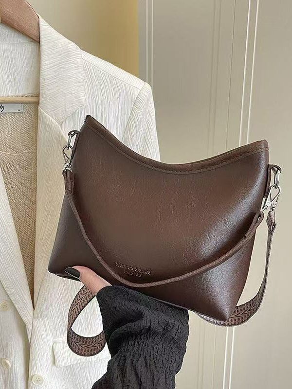 Handmade Brown Fuzzy Ball Decorated Faux Leather Side Pack