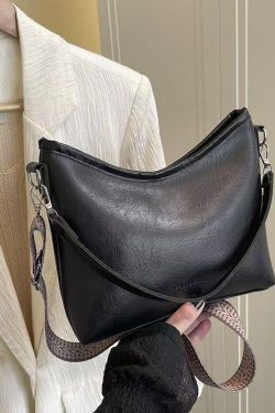 Handmade Brown Fuzzy Ball Decorated Faux Leather Side Pack