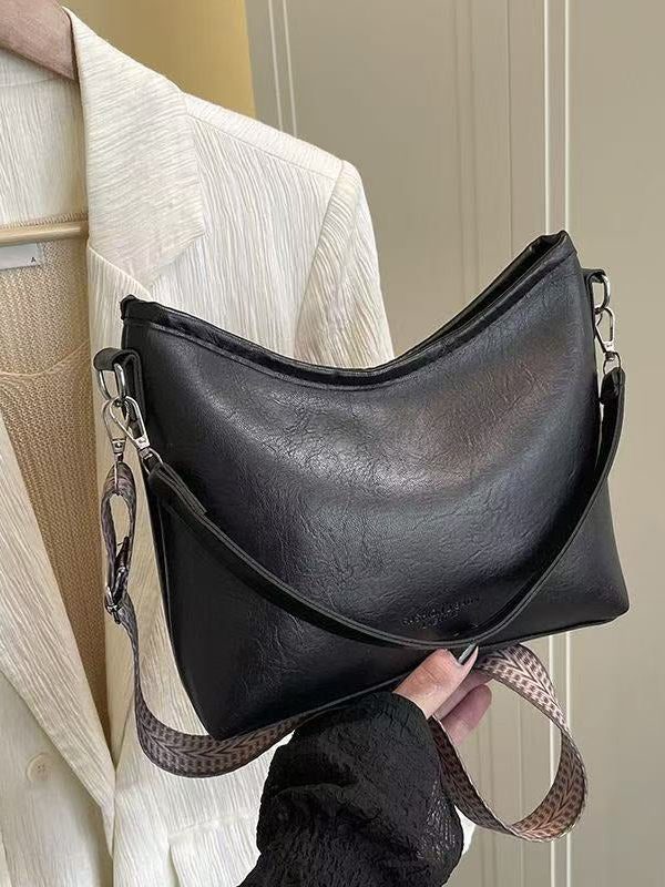 Handmade Brown Fuzzy Ball Decorated Faux Leather Side Pack