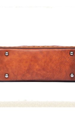 Handmade Brown Jacquard Chinese Style Calf Leather Tote Handbag