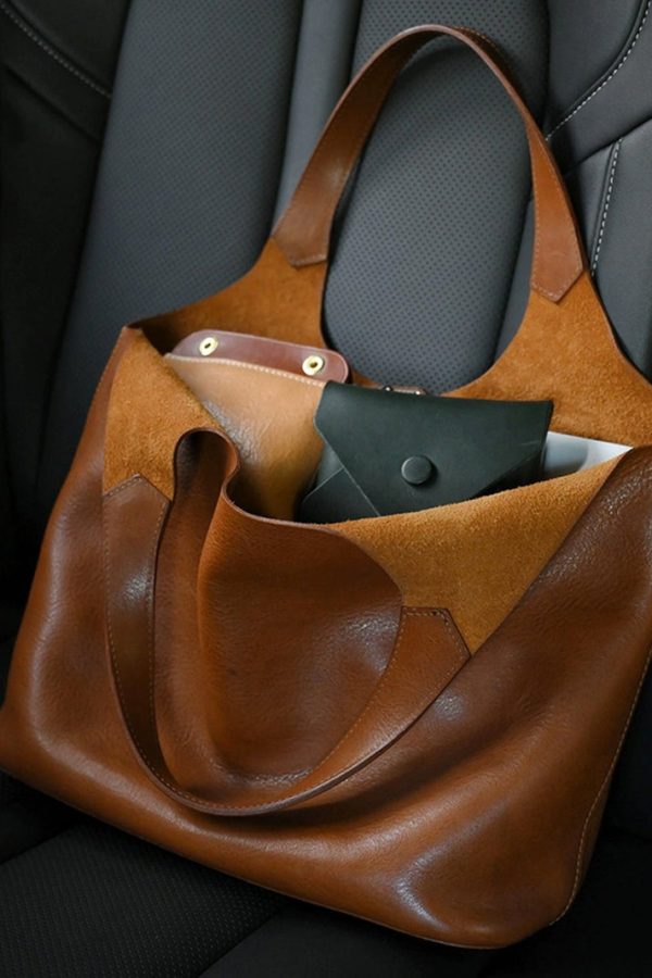 Handmade Brown Large Capacity Calf Leather Shoulder Bag