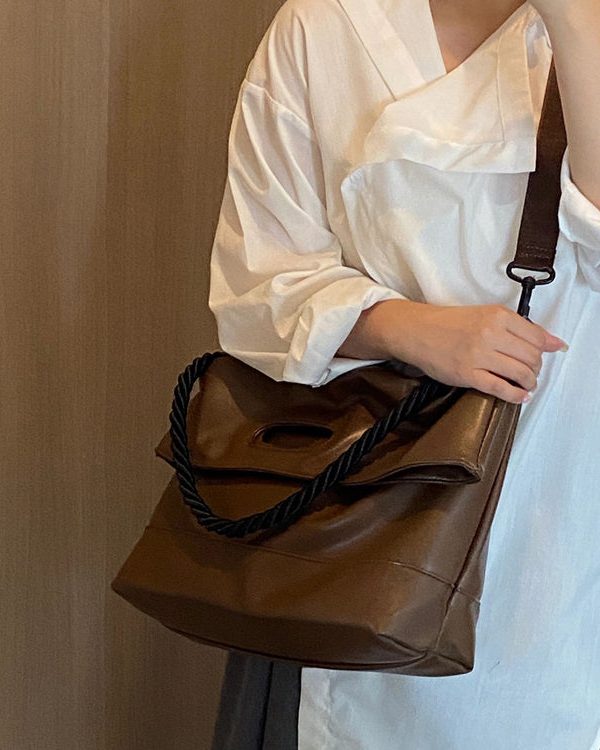 Handmade Brown Large Capacity Faux Leather Satchel Handbag