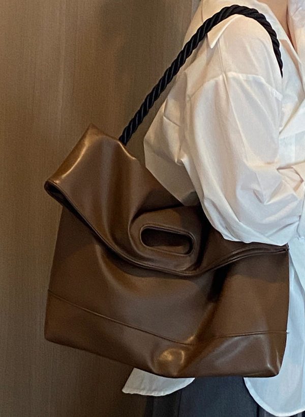 Handmade Brown Large Capacity Faux Leather Satchel Handbag