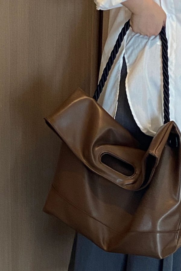 Handmade Brown Large Capacity Faux Leather Satchel Handbag