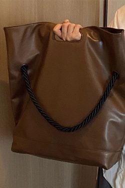 Handmade Brown Large Capacity Faux Leather Satchel Handbag