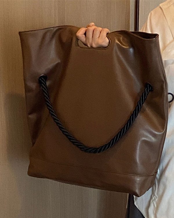 Handmade Brown Large Capacity Faux Leather Satchel Handbag