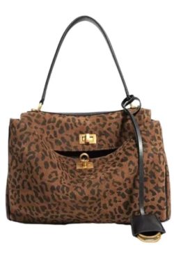 Handmade Brown Leopard Large Capacity Suede Shoulder Bags