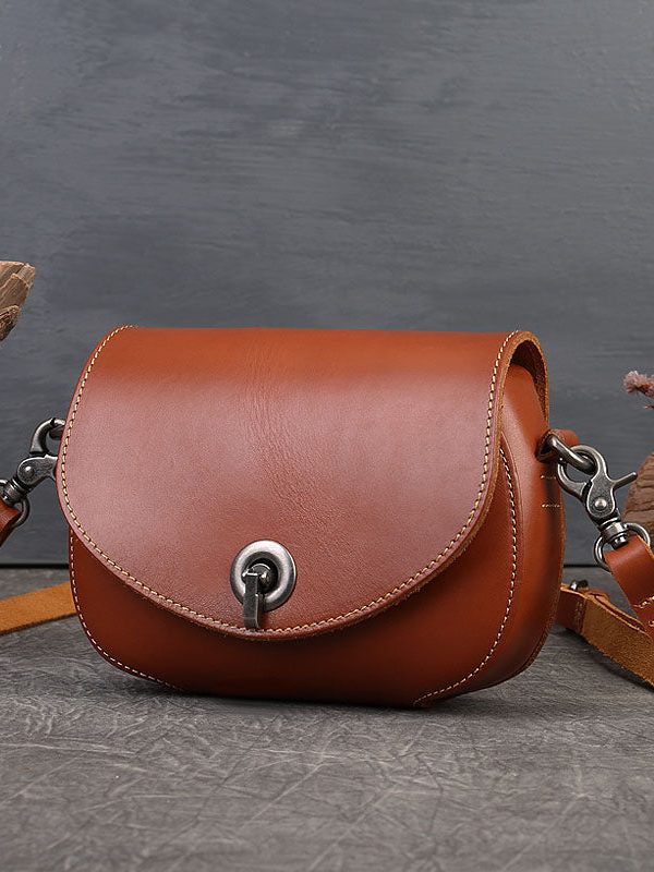 Handmade Brown Solid Calf Leather Satchel Handbag