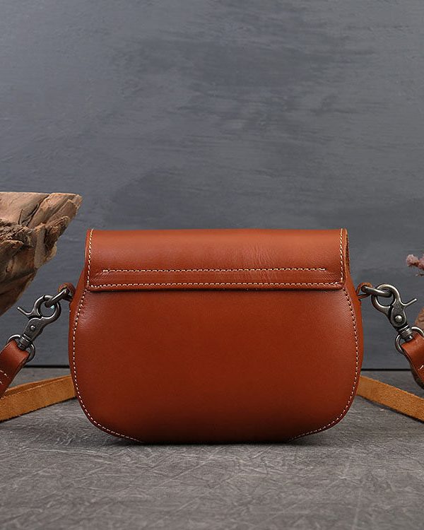 Handmade Brown Solid Calf Leather Satchel Handbag