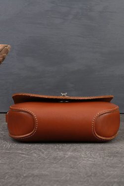 Handmade Brown Solid Calf Leather Satchel Handbag