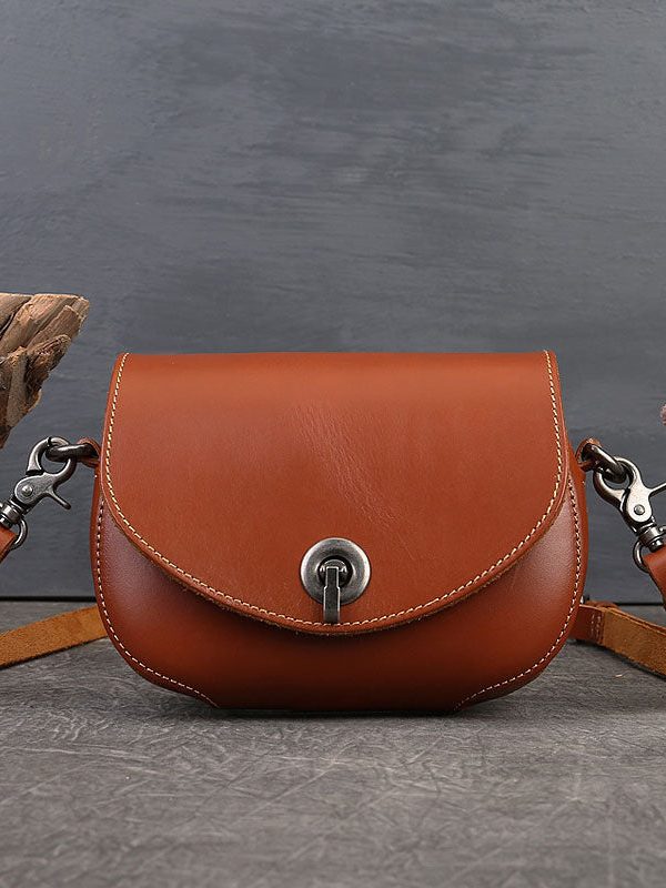 Handmade Brown Solid Calf Leather Satchel Handbag