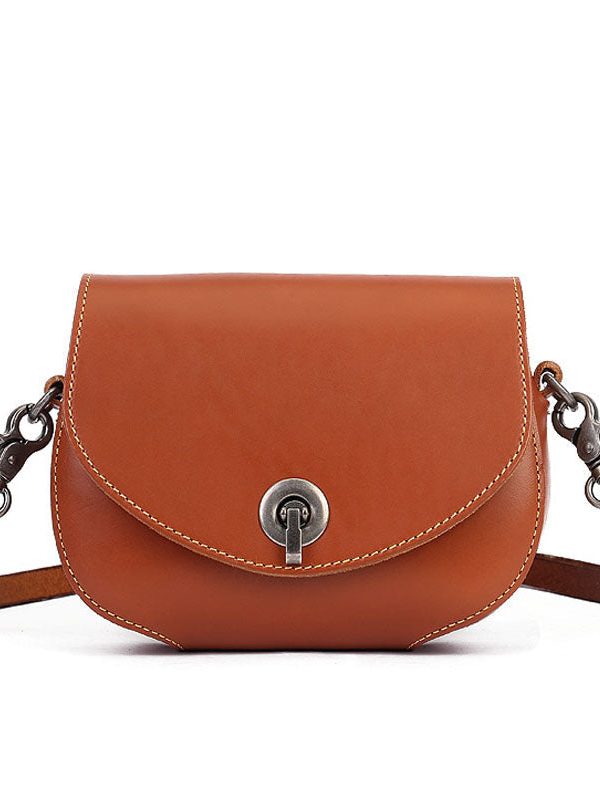 Handmade Brown Solid Calf Leather Satchel Handbag