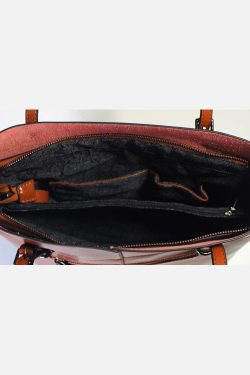 Handmade Brown Solid Color Calf Leather Shopping Bag Satchel Handbag