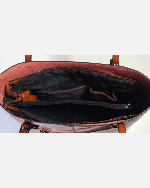 Handmade Brown Solid Color Calf Leather Shopping Bag Satchel Handbag