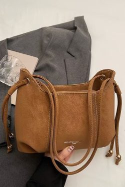 Handmade Brown Solid Durable Pendant Decorated Faux Leather Shoulder Bags