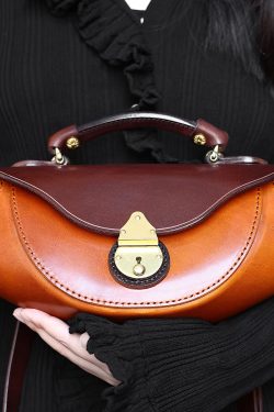 Handmade Brown Versatile Calf Leather Satchel Handbag