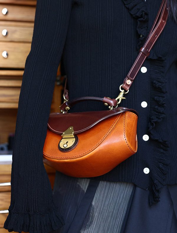 Handmade Brown Versatile Calf Leather Satchel Handbag