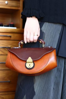 Handmade Brown Versatile Calf Leather Satchel Handbag
