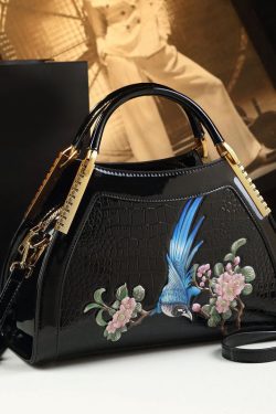 Handmade Chimonanthus Yellow  Embroideried Calf Leather Tote Handbag
