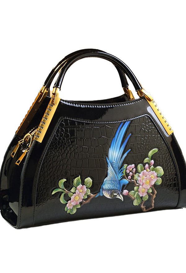 Handmade Chimonanthus Yellow Embroideried Calf Leather Tote Handbag