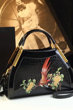Handmade Chimonanthus Yellow  Embroideried Calf Leather Tote Handbag