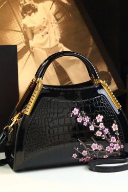 Handmade Chimonanthus Yellow  Embroideried Calf Leather Tote Handbag