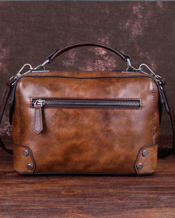 Handmade Chocolate Floral Paitings Calf Leather Satchel Handbag