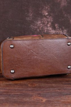 Handmade Chocolate Floral Paitings Calf Leather Satchel Handbag