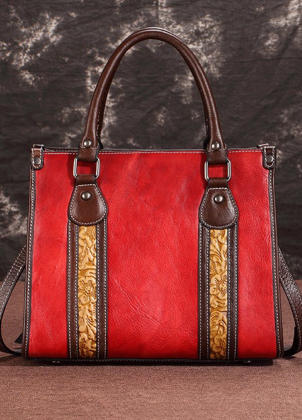 Handmade Coffee Large Capacity Calf Leather Tote Messenger Bag