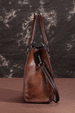 Handmade Coffee Large Capacity Calf Leather Tote Messenger Bag