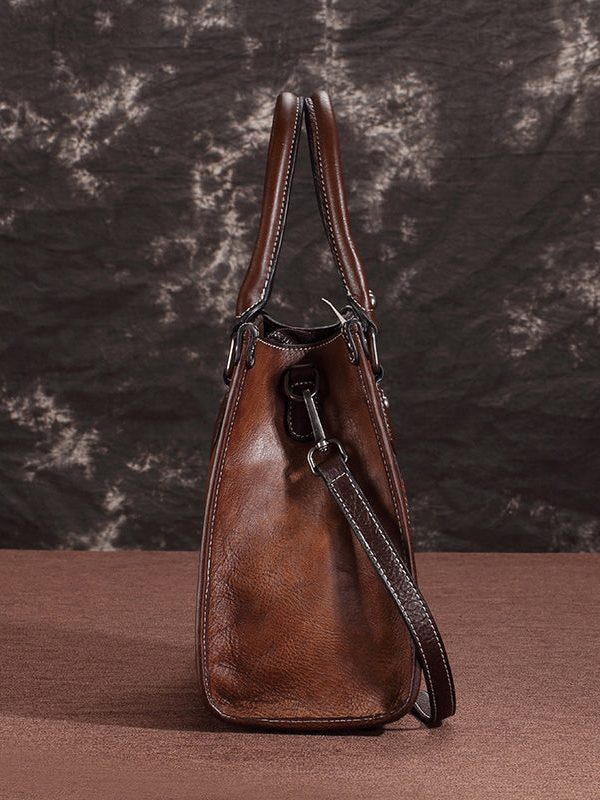 Handmade Coffee Large Capacity Calf Leather Tote Messenger Bag